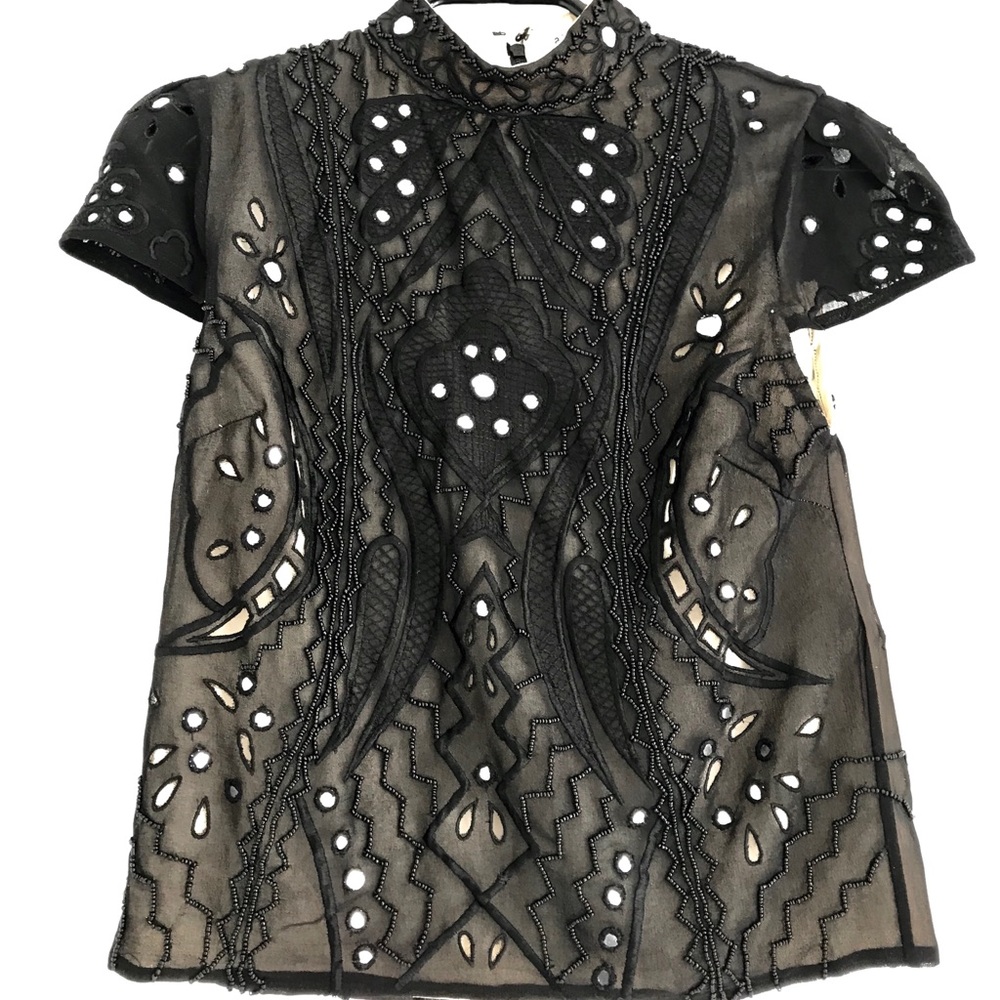 Alice + Olivia Black Beaded Top Size 0